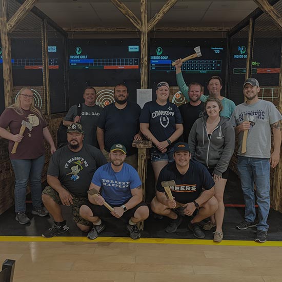 group of axe throwing players