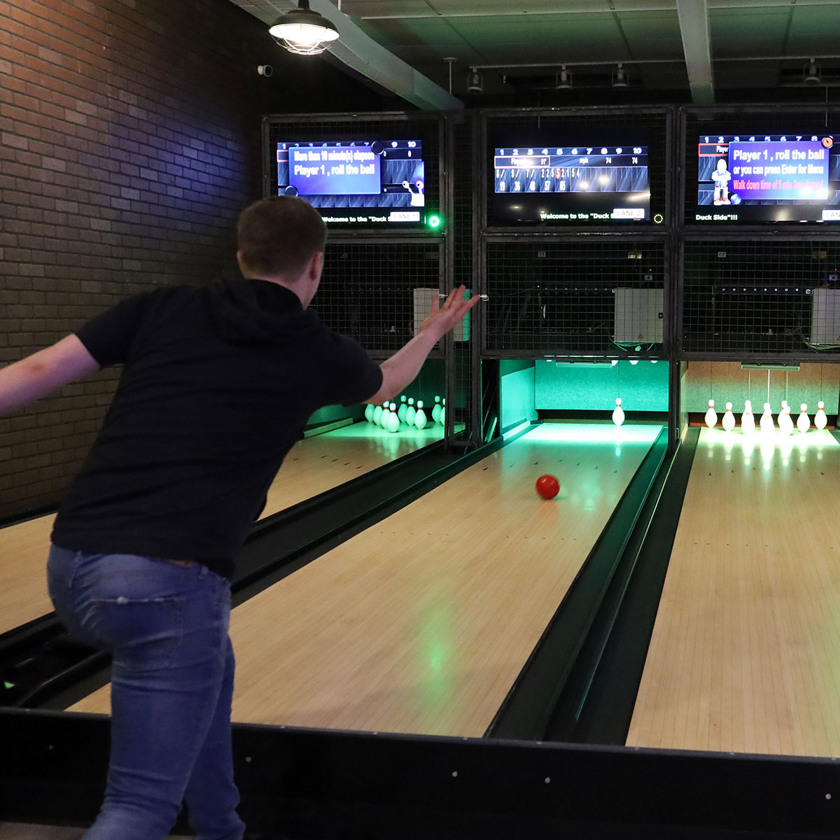 Duckpin Bowling Inside Golf Golf, Axe, Food, Drink